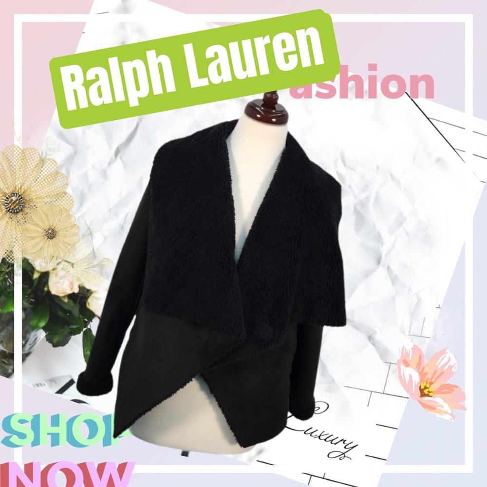 Ralph Lauren Black Faux Suede Fur Drape Jacket